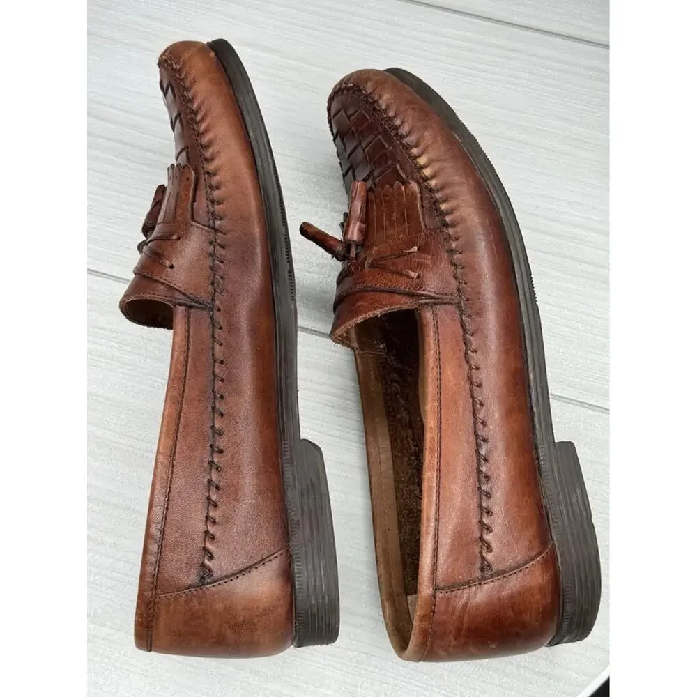 Earth Shoe Dale Mens 10 D Brown Woven Leather Kiltie Tassel Loafers‎ Old Money